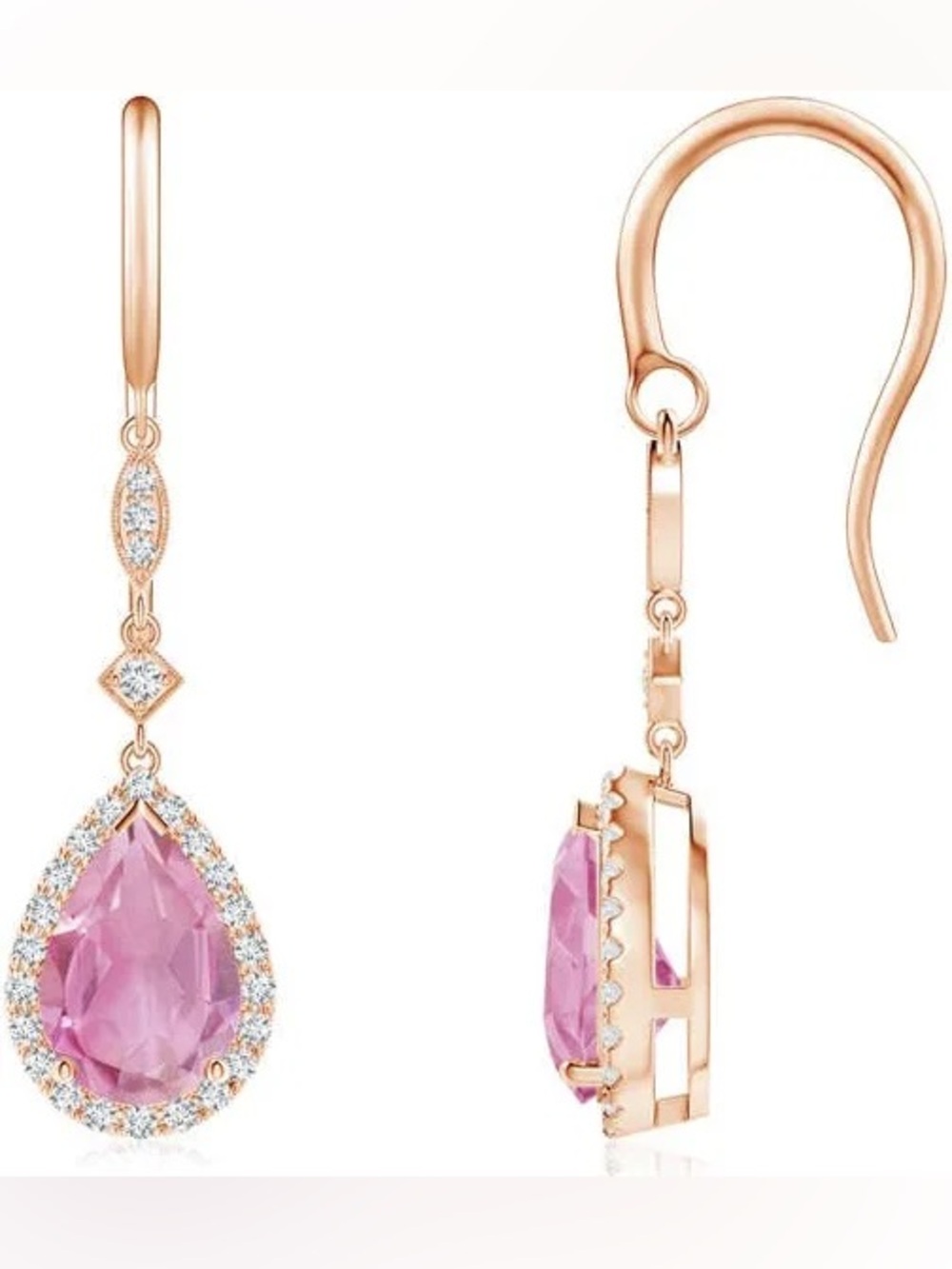 Rose Gold Pink Teardrop Dangle Earrings